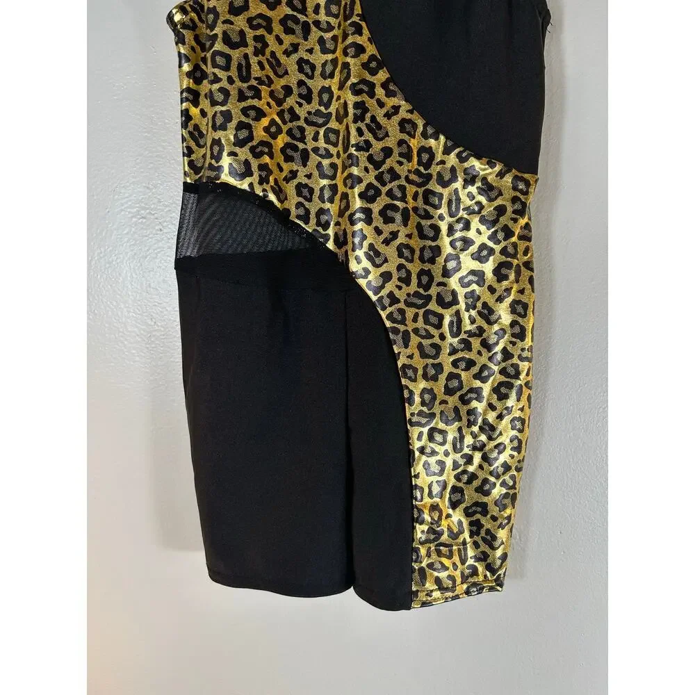 A WISH COME TRUE Girl’s Black/Gold Cheetah Print Dance Leotard / Size: MC Medium